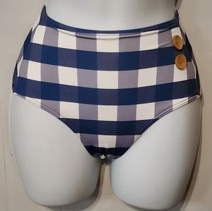 Lindy Hop Bikini Bottom XS Blue‎ Checkered Button Accents Swim Beach A29